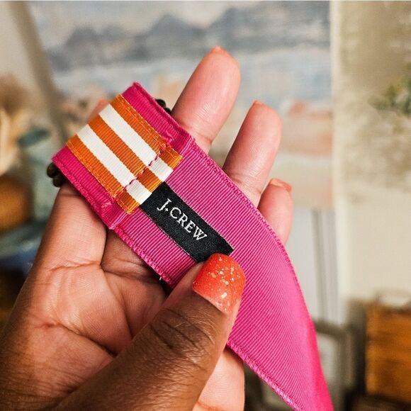 J. Crew Preppy Grosgrain Ribbon Silver D. Ring Belt. - Picture 3 of 15